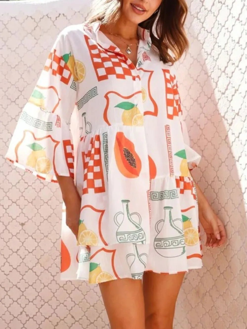 Printed Three - Quarter Sleeve Mini Dress - Style Chic Couture