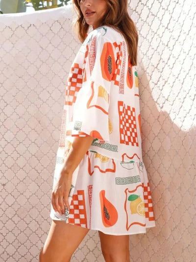 Printed Three - Quarter Sleeve Mini Dress - Style Chic Couture