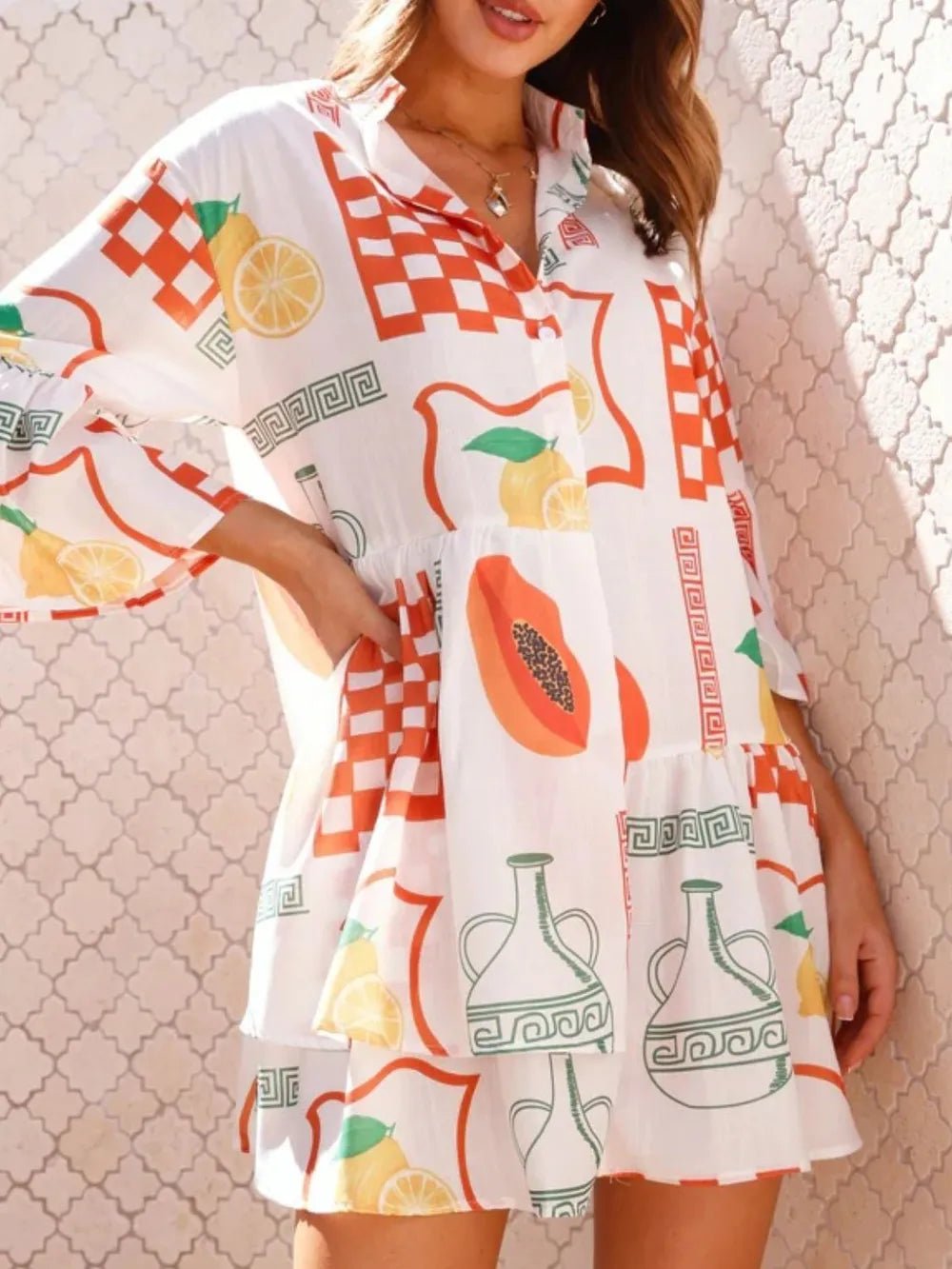 Printed Three - Quarter Sleeve Mini Dress - Style Chic Couture