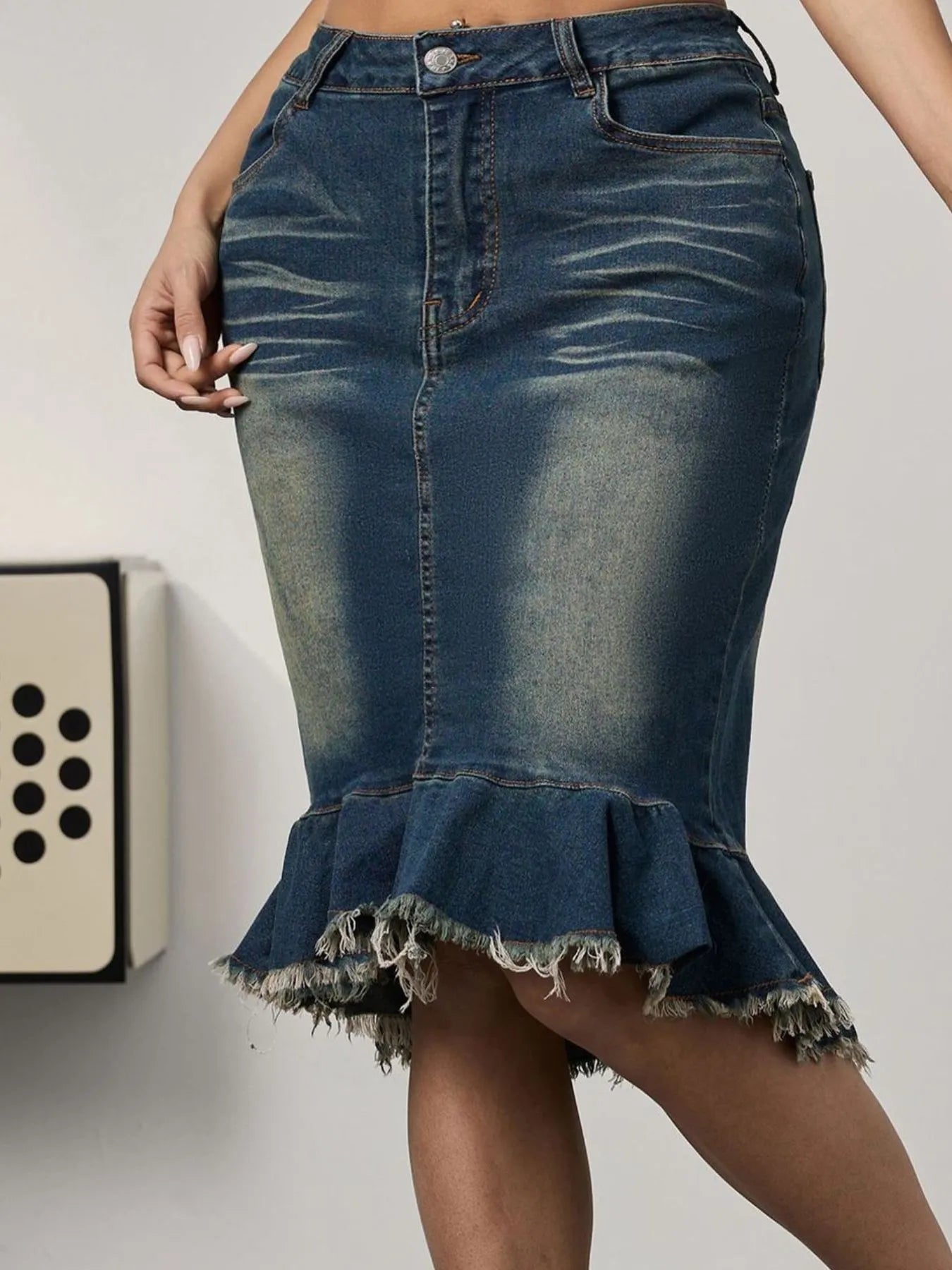 Raw Hem Mermaid Denim Skirt - Style Chic Couture