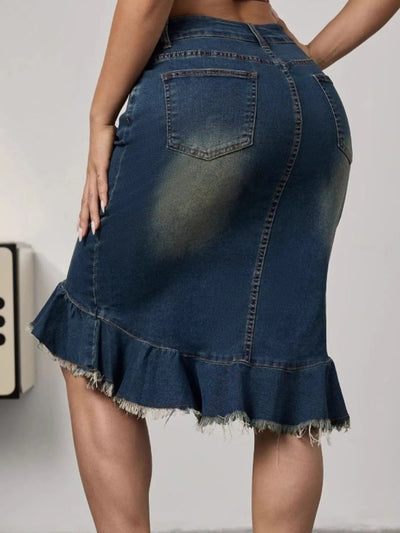 Raw Hem Mermaid Denim Skirt - Style Chic Couture