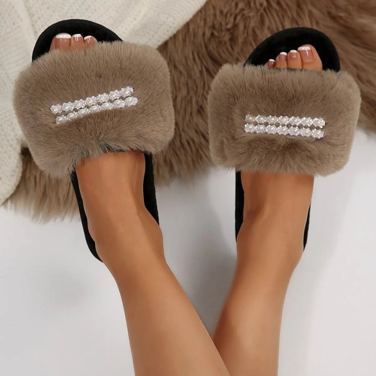 Rhinestone Open Toe Flats Slippers - Style Chic Couture