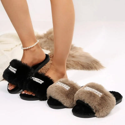 Rhinestone Open Toe Flats Slippers - Style Chic Couture