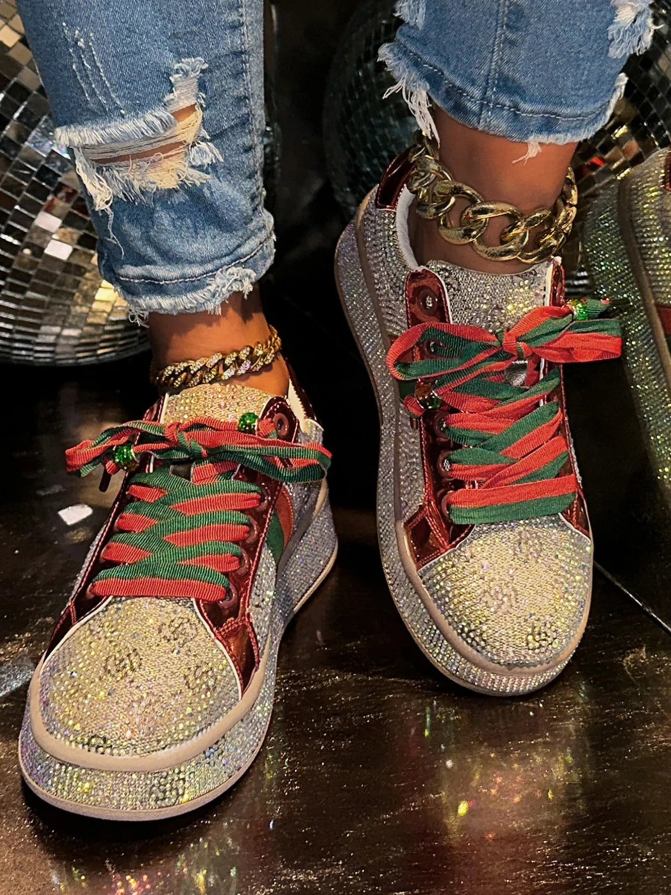 Rhinestone Round Toe Sneakers - Style Chic Couture