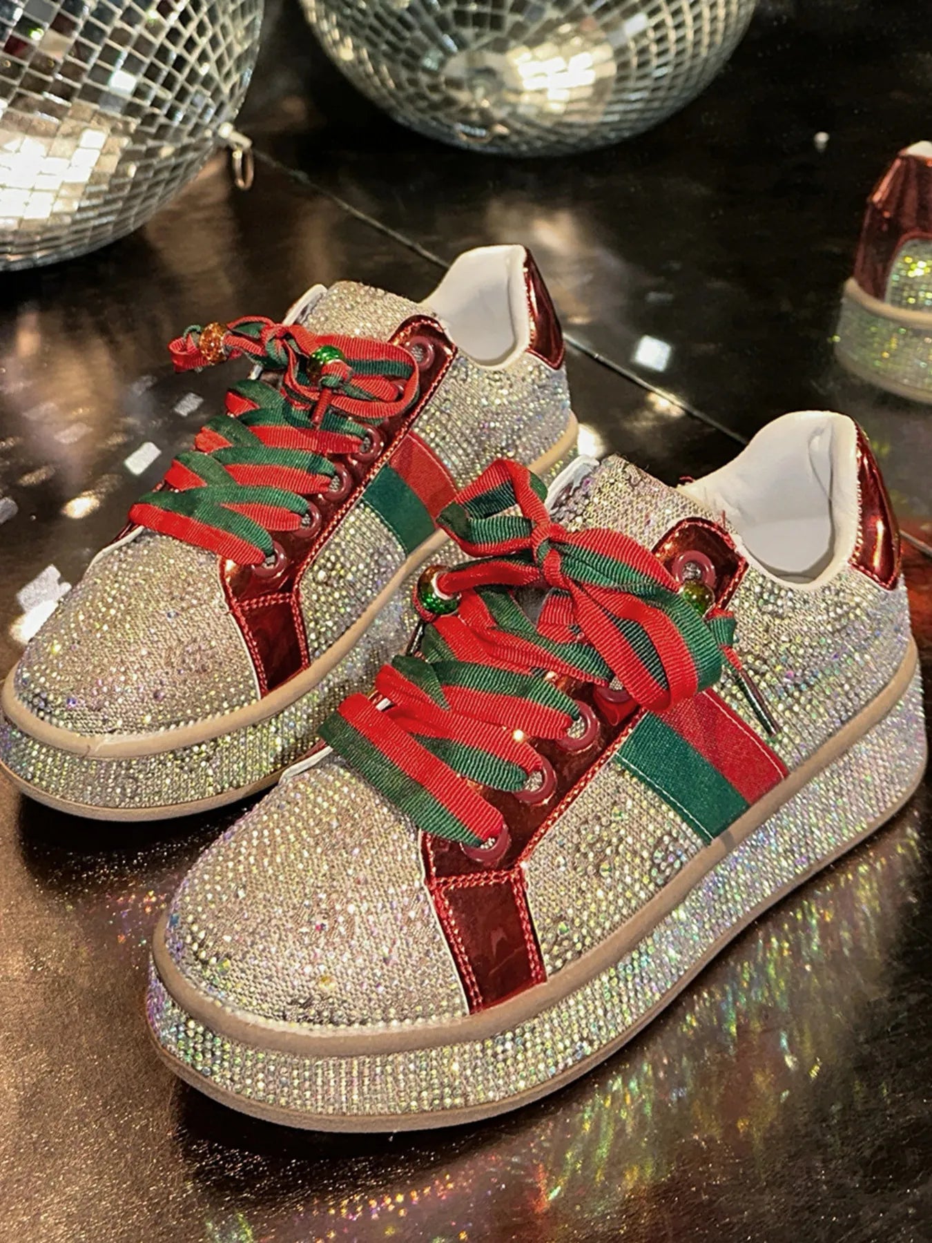 Rhinestone Round Toe Sneakers - Style Chic Couture