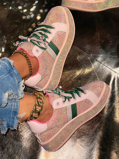 Rhinestone Round Toe Sneakers - Style Chic Couture