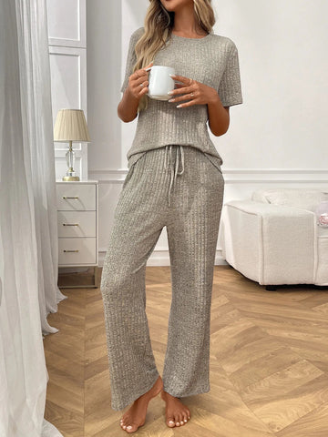 Cozy Ribbed Knit Lounge Set: Top & Pants