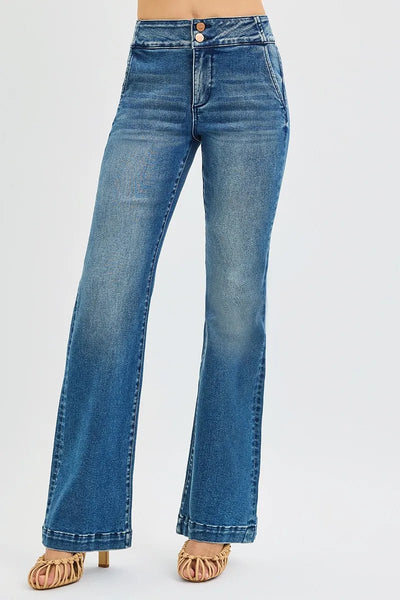 RISEN Full Size Tummy Control High Rise Bootcut Jeans with Double Button Waistband Plus Size - Style Chic Couture