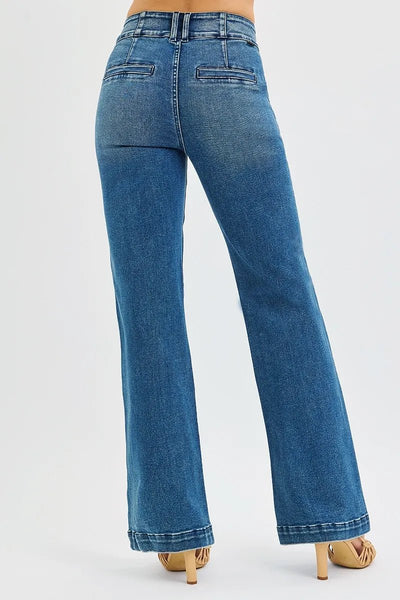 RISEN Full Size Tummy Control High Rise Bootcut Jeans with Double Button Waistband Plus Size - Style Chic Couture