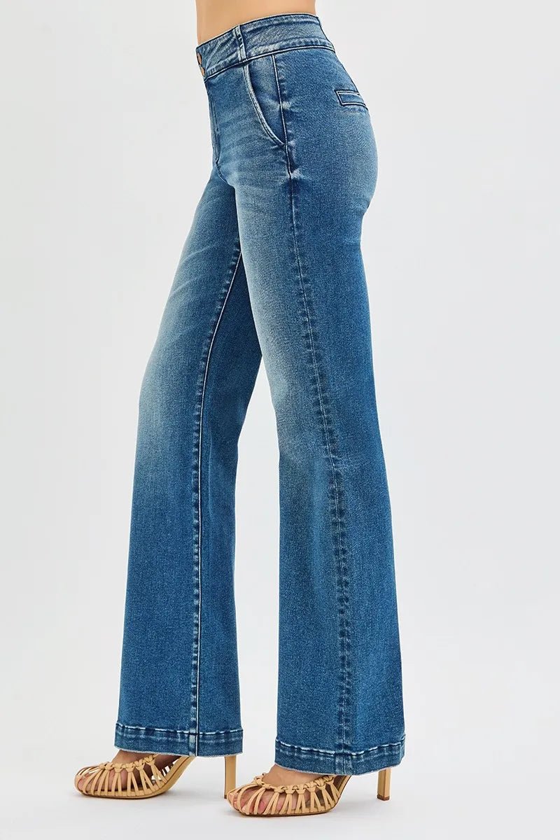 RISEN Full Size Tummy Control High Rise Bootcut Jeans with Double Button Waistband Plus Size - Style Chic Couture