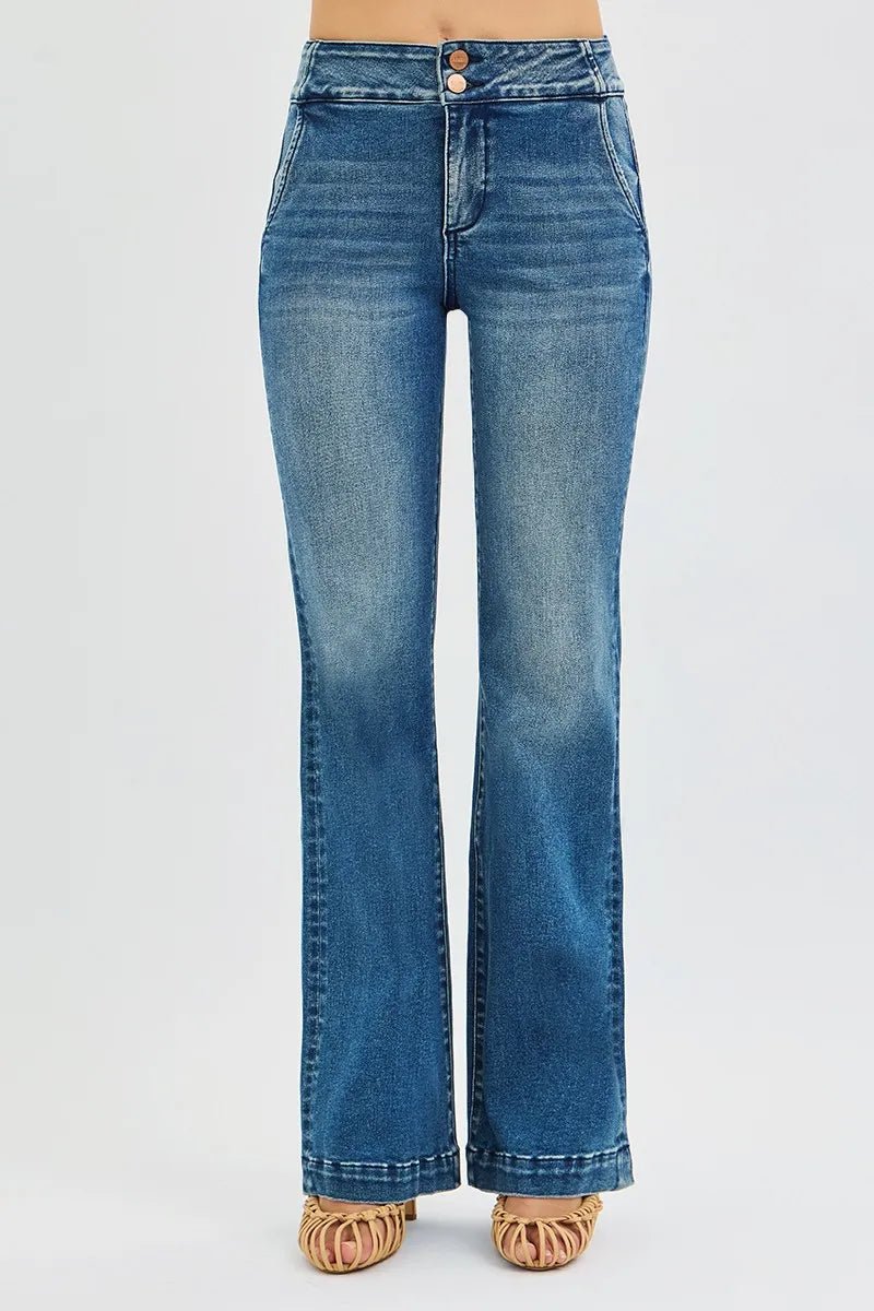 RISEN Full Size Tummy Control High Rise Bootcut Jeans with Double Button Waistband Plus Size - Style Chic Couture