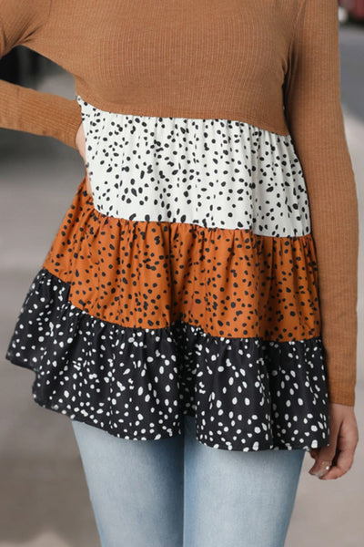 Round Neck Long Sleeve Color Block Blouse - Style Chic Couture