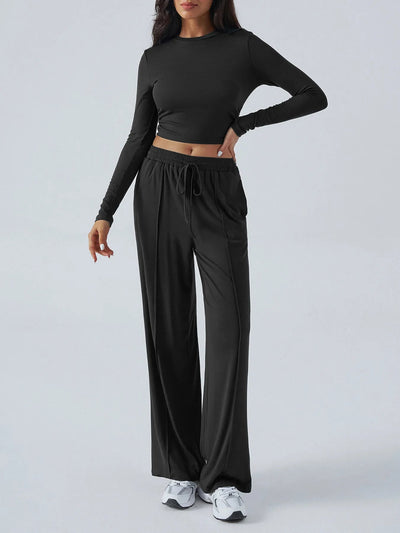 Round Neck Long Sleeve Top and Pants Set - Style Chic Couture