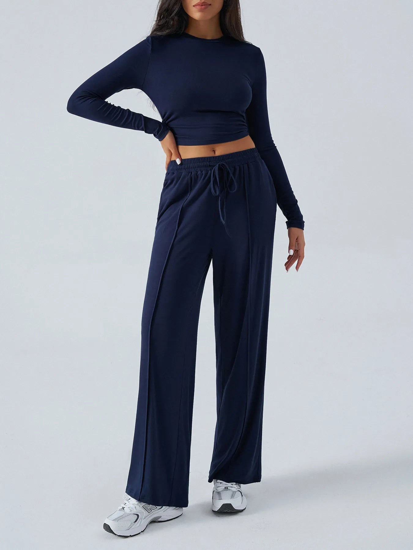 Round Neck Long Sleeve Top and Pants Set - Style Chic Couture