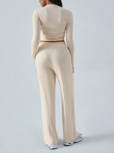 Round Neck Long Sleeve Top and Pants Set - Style Chic Couture