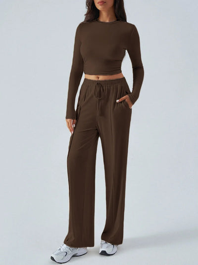 Round Neck Long Sleeve Top and Pants Set - Style Chic Couture