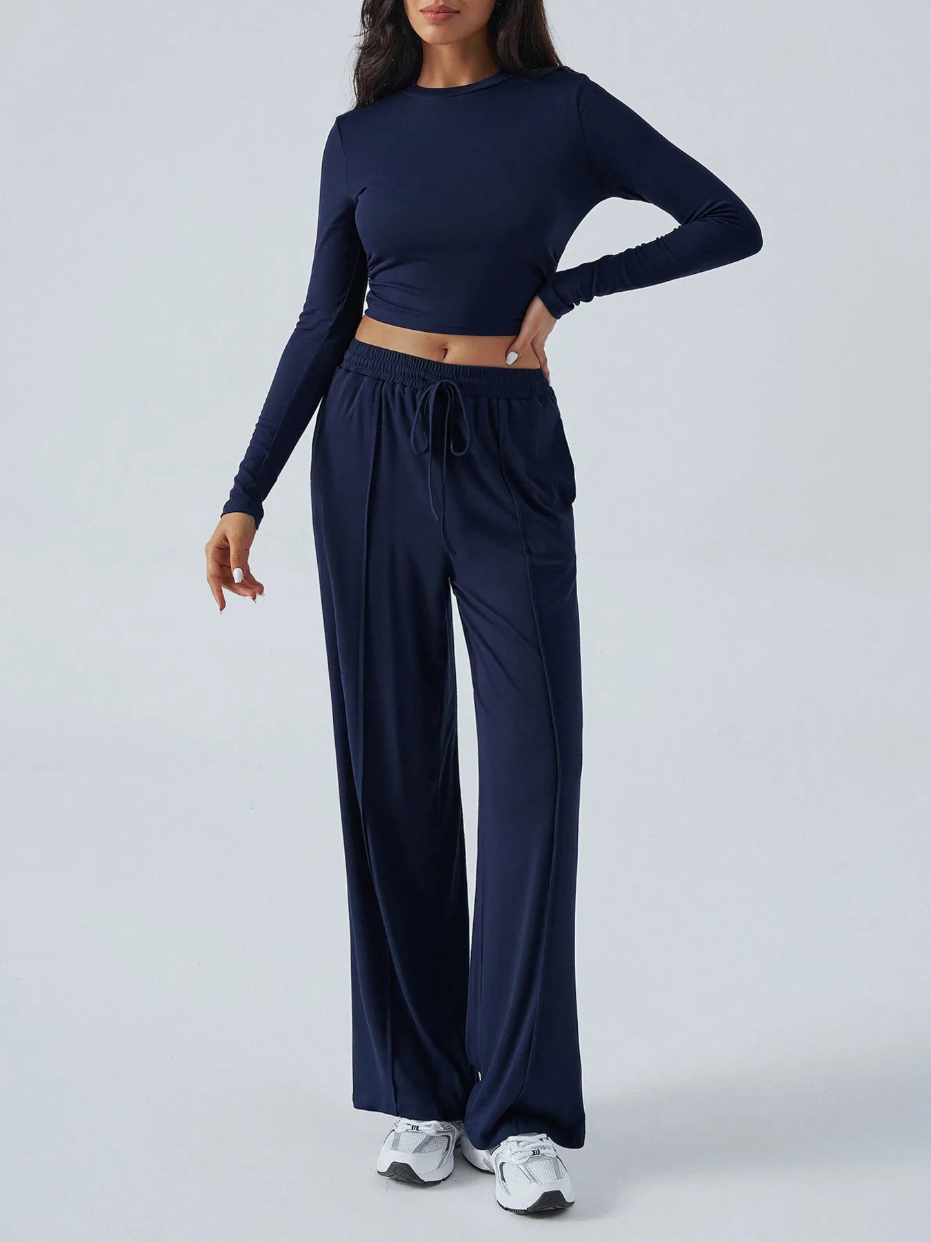 Round Neck Long Sleeve Top and Pants Set - Style Chic Couture