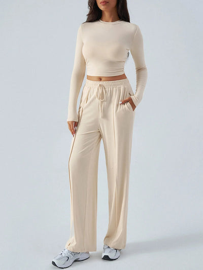 Round Neck Long Sleeve Top and Pants Set - Style Chic Couture