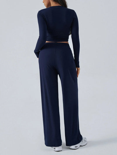 Round Neck Long Sleeve Top and Pants Set - Style Chic Couture