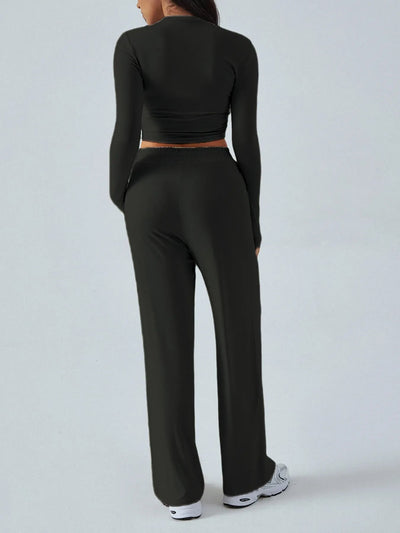 Round Neck Long Sleeve Top and Pants Set - Style Chic Couture