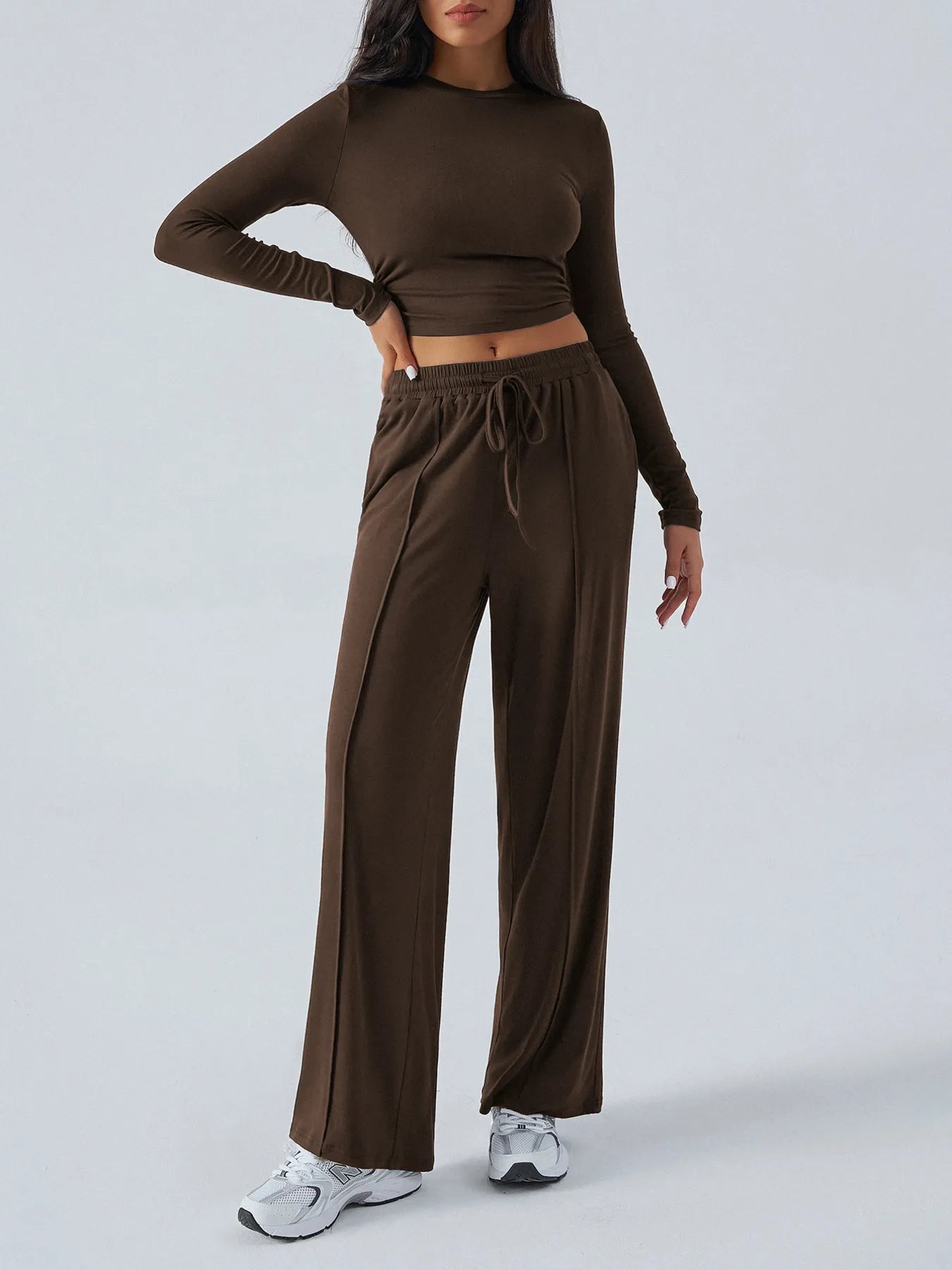 Round Neck Long Sleeve Top and Pants Set - Style Chic Couture