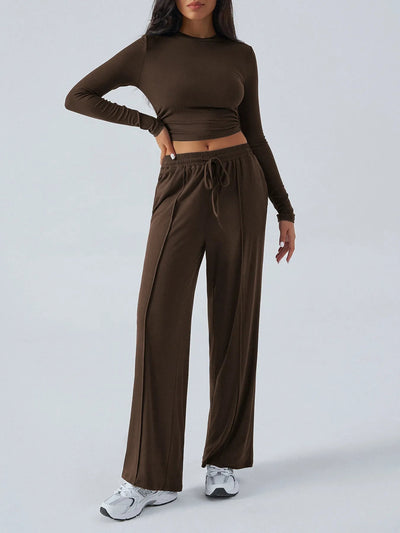 Round Neck Long Sleeve Top and Pants Set - Style Chic Couture