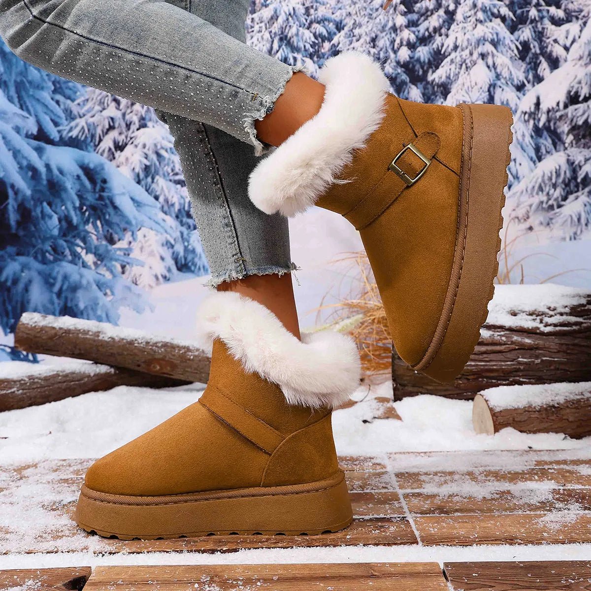 Chunky Round Toe Platform Boots