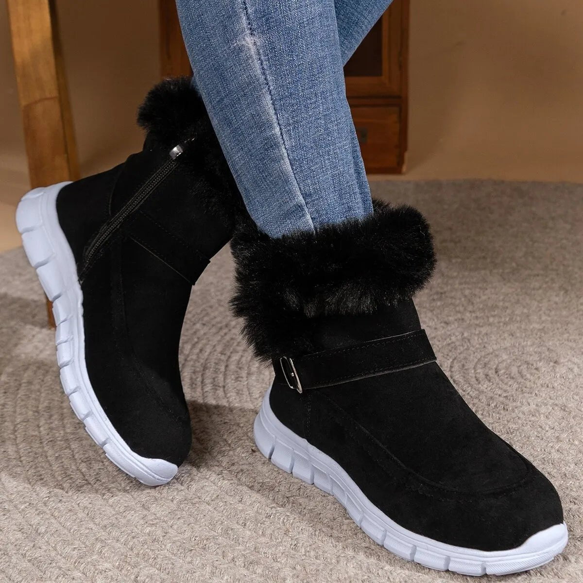 Round Toe Platform Buckle Boots - Style Chic Couture