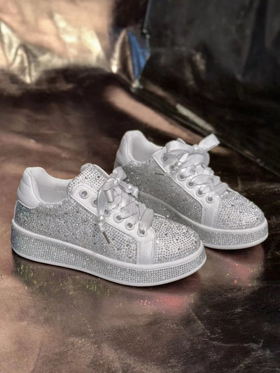 Round Toe Rhinestone Sneakers - Style Chic Couture