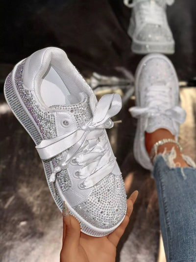 Round Toe Rhinestone Sneakers - Style Chic Couture