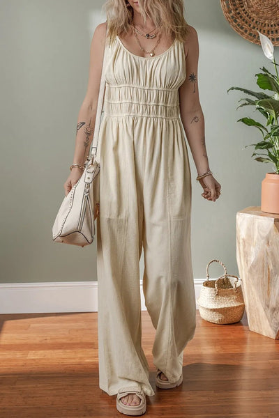 Ruched Sleeveless Wide Leg Jumpsuit - Style Chic Couture