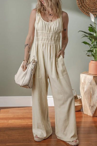 Ruched Sleeveless Wide Leg Jumpsuit - Style Chic Couture
