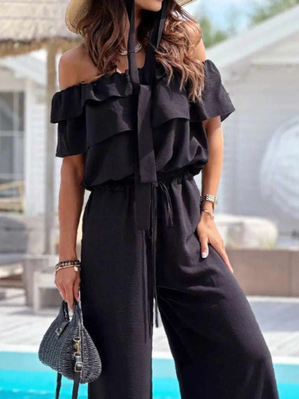 Ruffled Off Shoulder Wide Leg Jumpsuit - Style Chic Couture