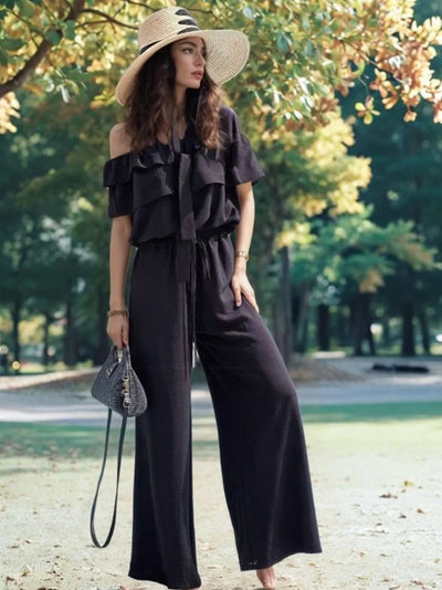 Ruffled Off Shoulder Wide Leg Jumpsuit - Style Chic Couture