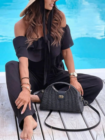 Ruffled Off Shoulder Wide Leg Jumpsuit - Style Chic Couture