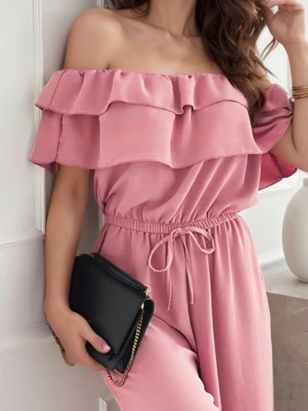 Ruffled Off Shoulder Wide Leg Jumpsuit - Style Chic Couture