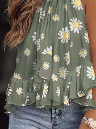 Ruffled Printed Halter Neck Cami Top - Style Chic Couture