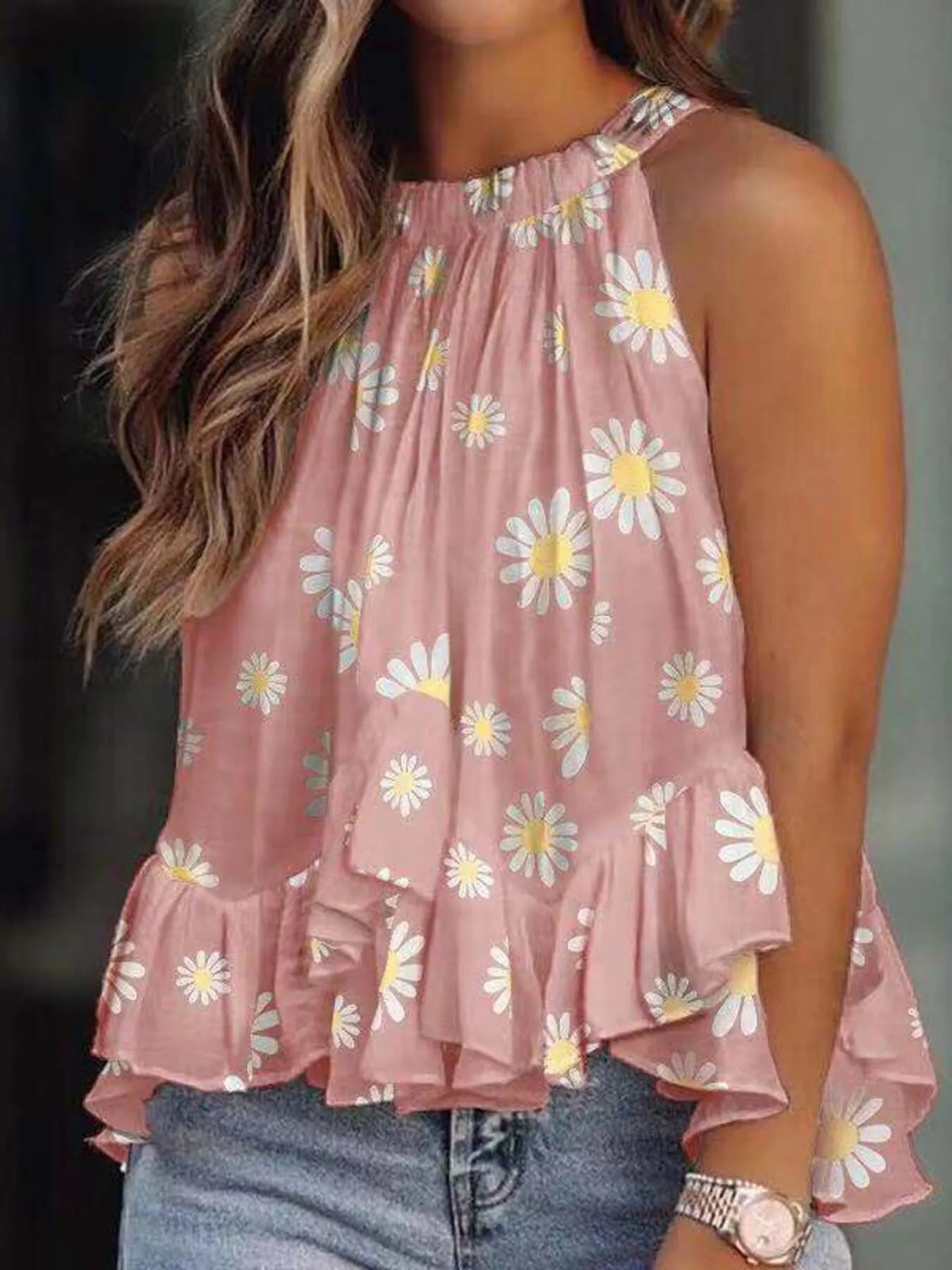 Ruffled Printed Halter Neck Cami Top - Style Chic Couture