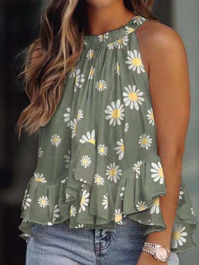 Ruffled Printed Halter Neck Cami Top - Style Chic Couture