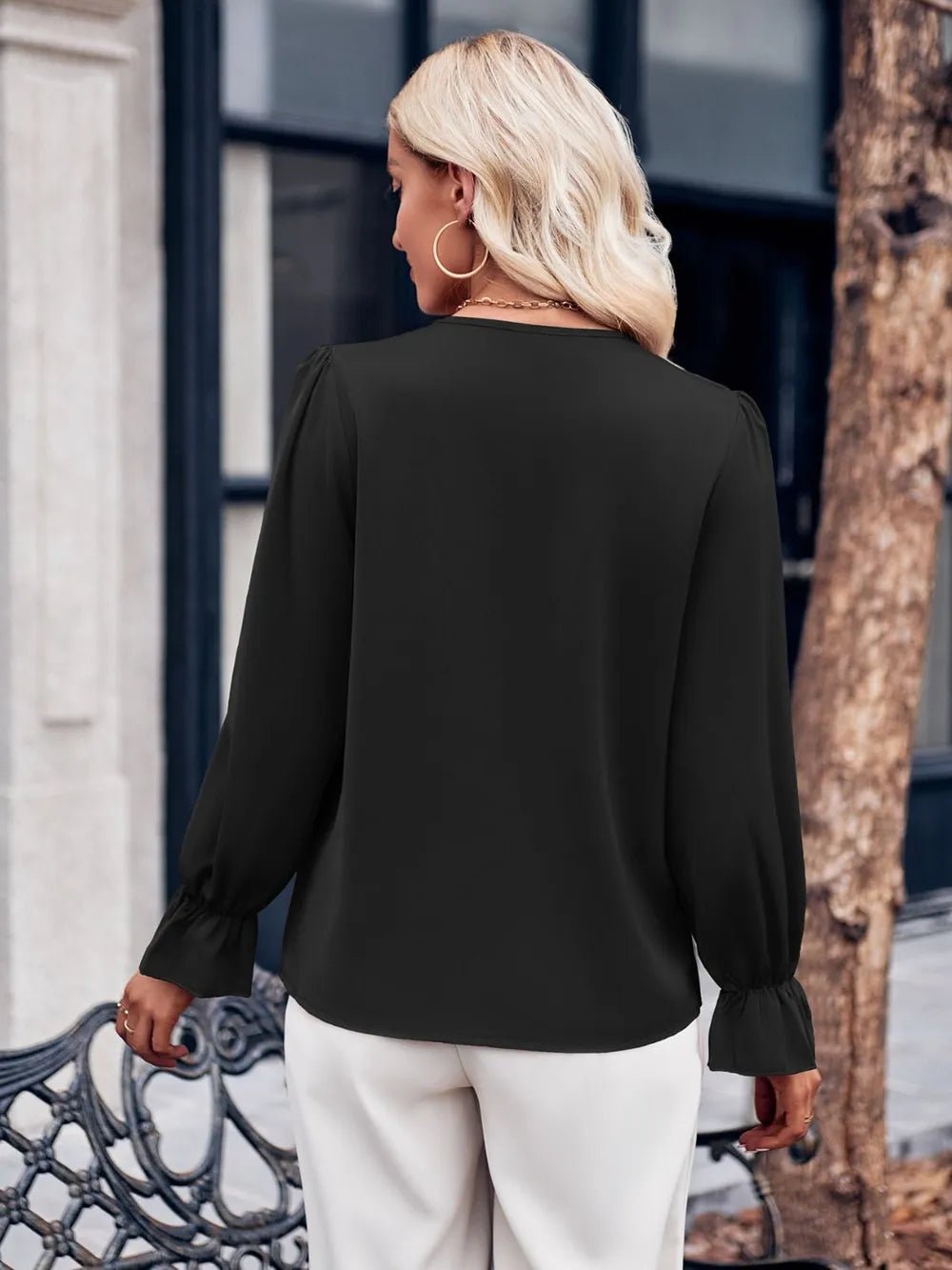 Ruffled V - Neck Flounce Sleeve Blouse - Style Chic Couture
