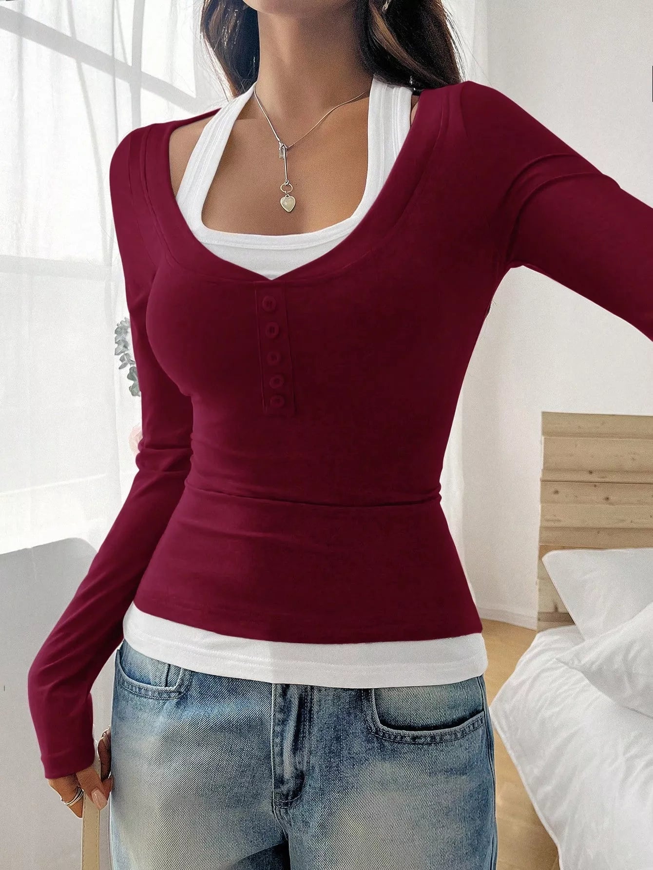 Scoop Neck Long Sleeve T-Shirt - Style Chic Couture
