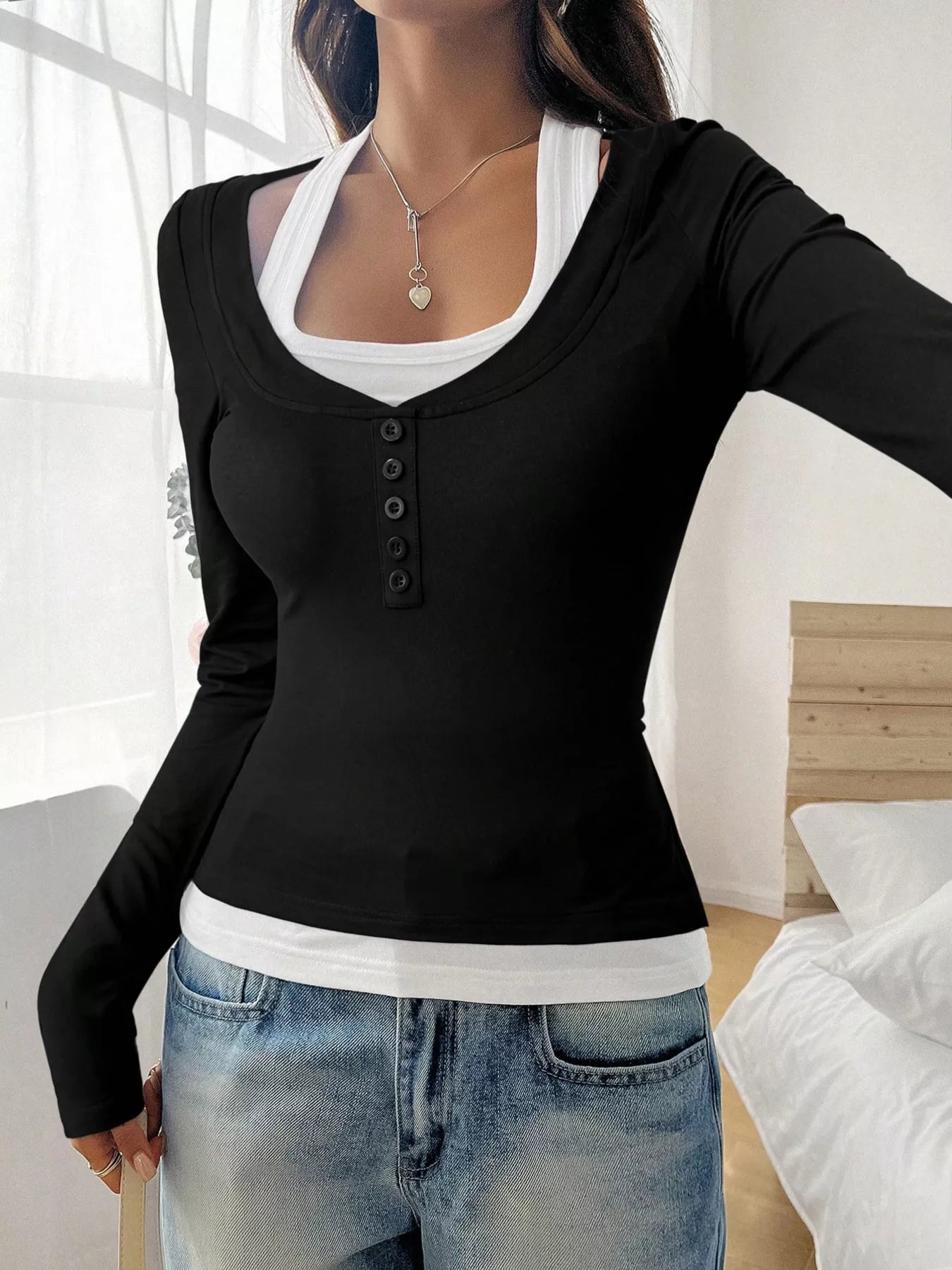 Scoop Neck Long Sleeve T-Shirt - Style Chic Couture