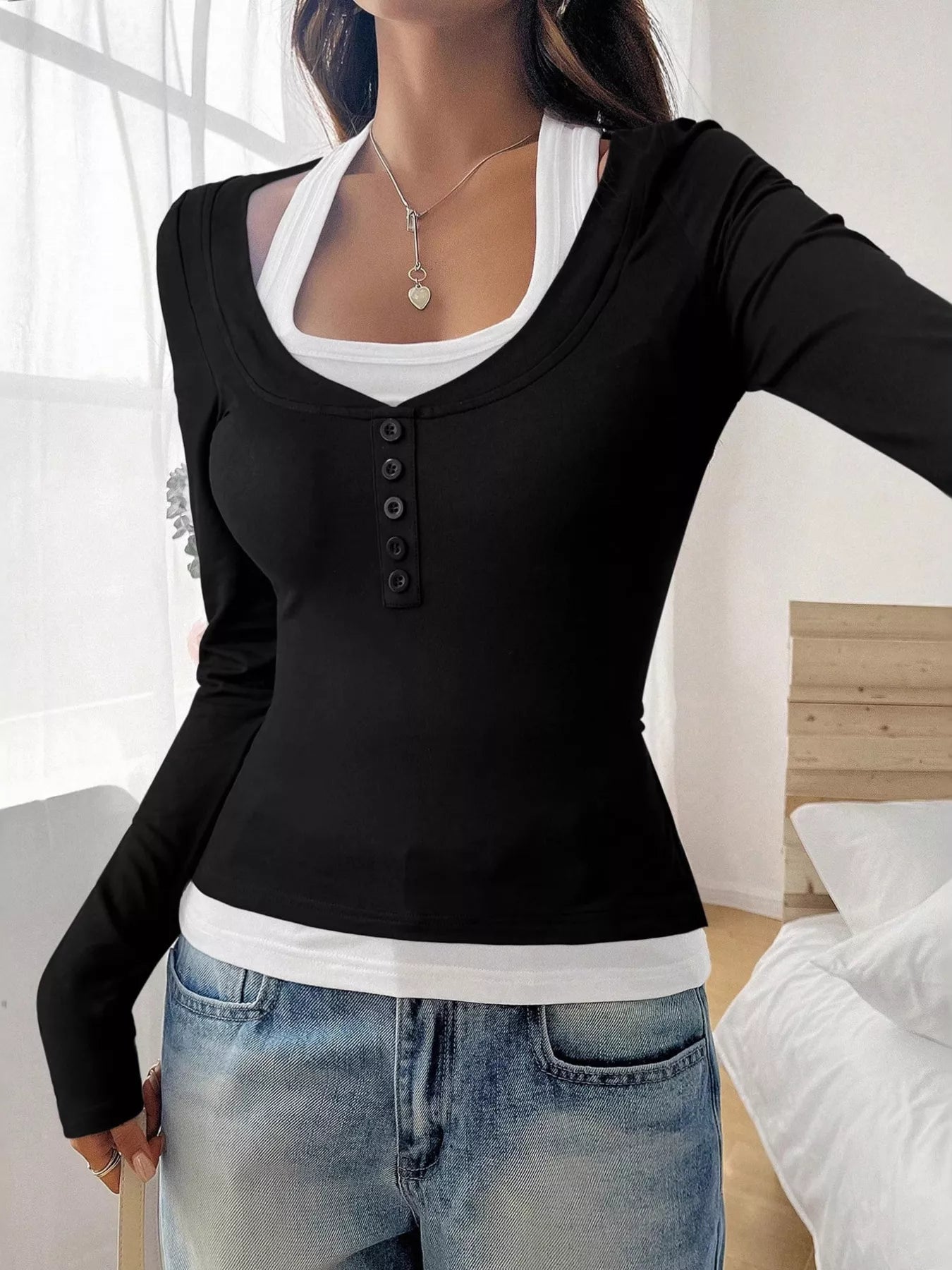 Scoop Neck Long Sleeve T-Shirt - Style Chic Couture