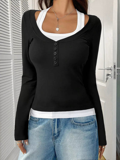 Scoop Neck Long Sleeve T-Shirt - Style Chic Couture
