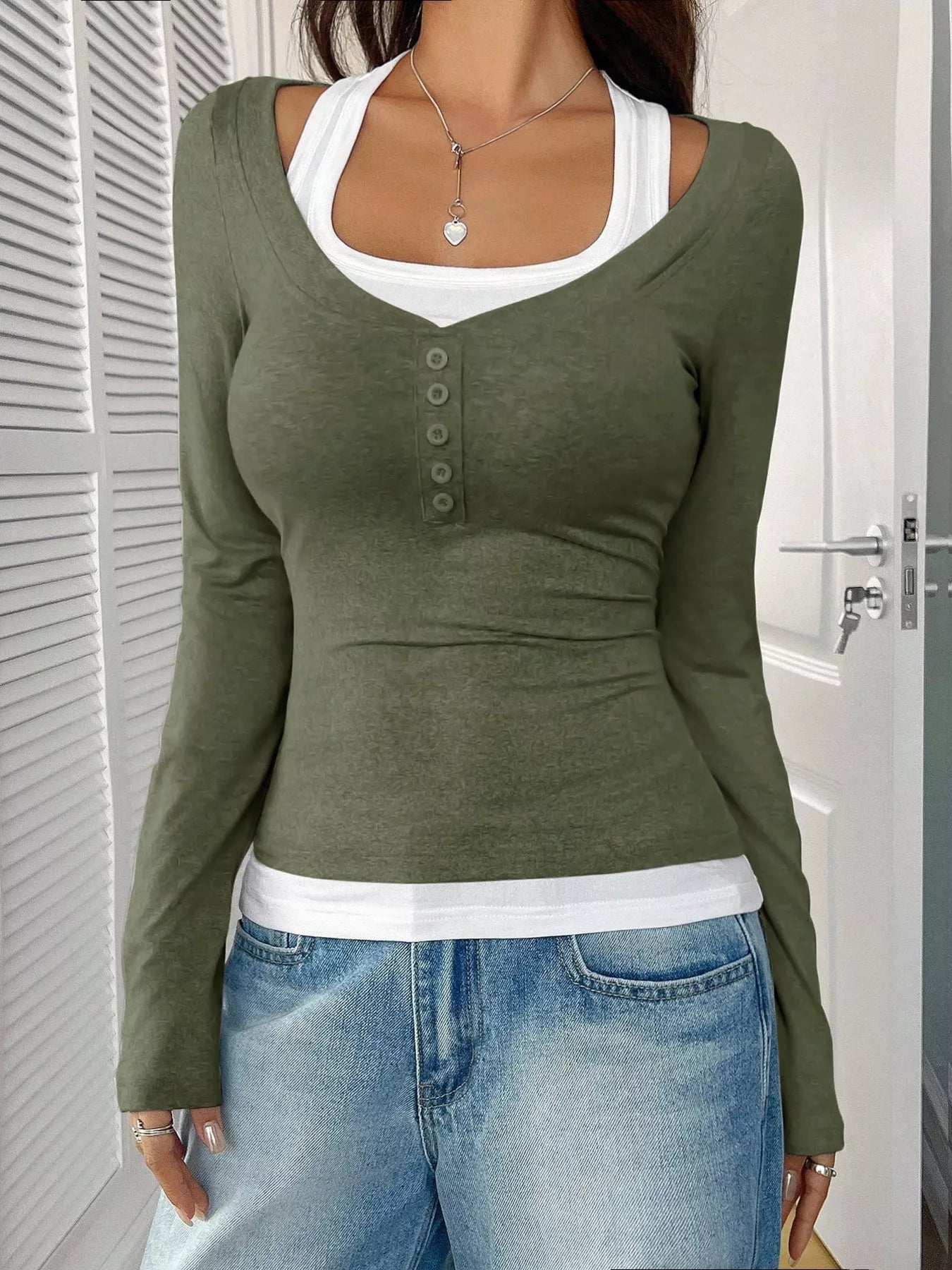 Scoop Neck Long Sleeve T-Shirt - Style Chic Couture