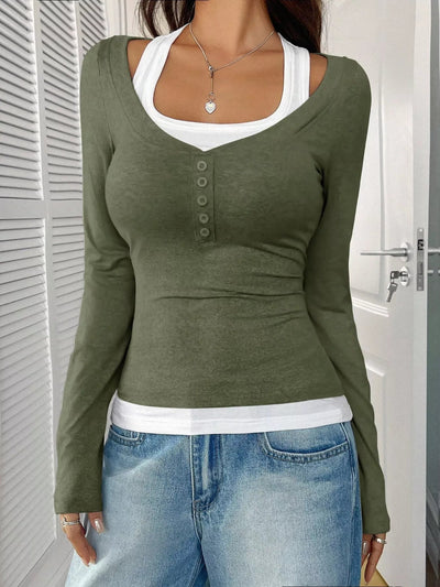Scoop Neck Long Sleeve T-Shirt - Style Chic Couture