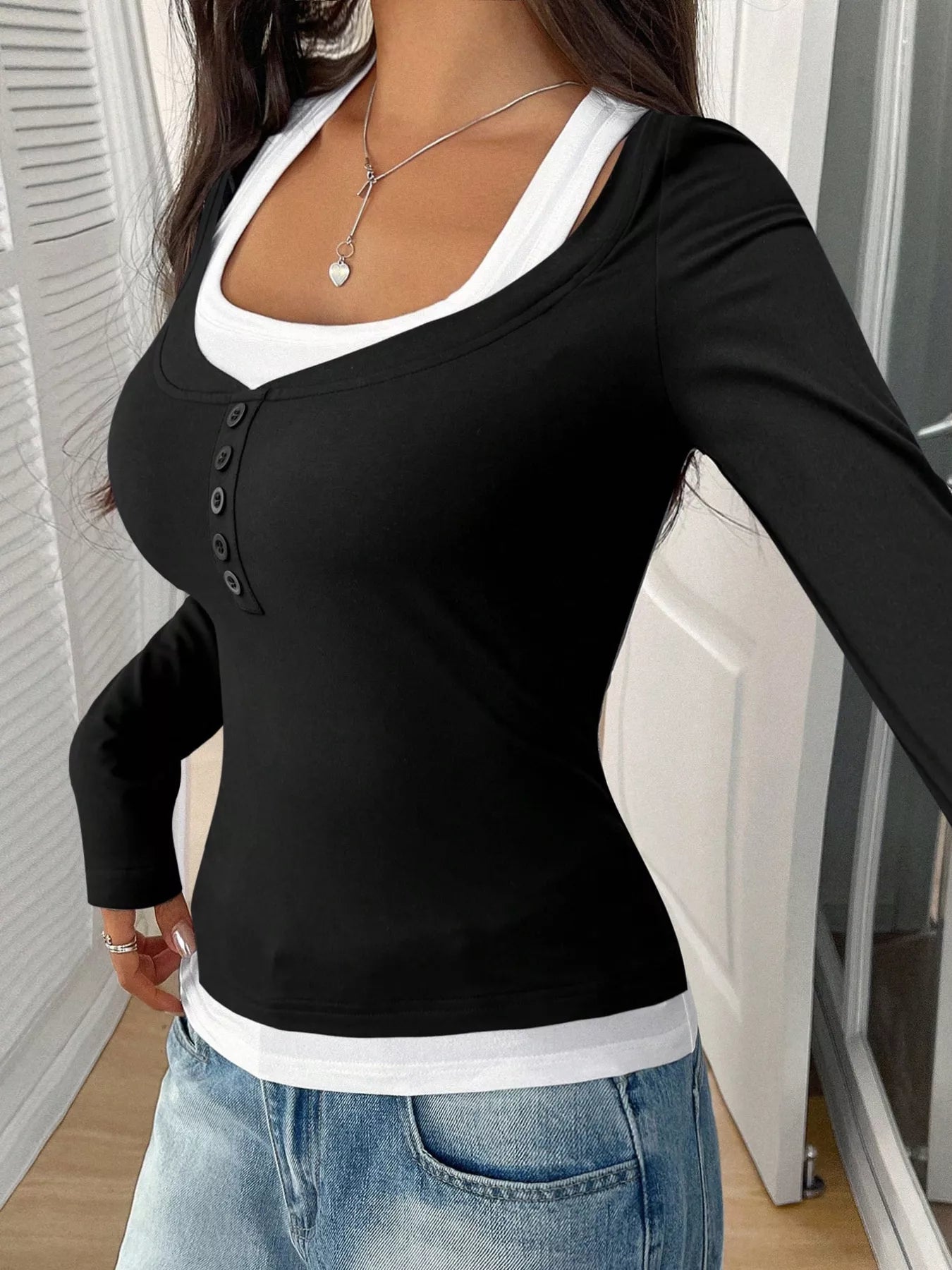 Scoop Neck Long Sleeve T-Shirt - Style Chic Couture