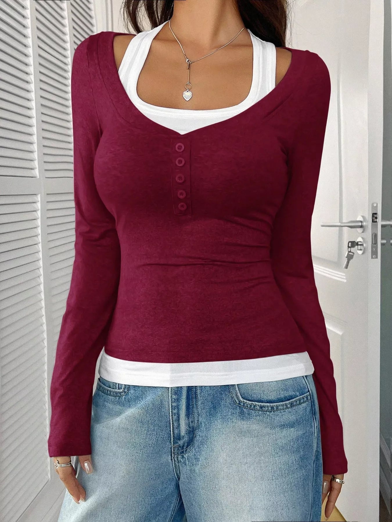 Scoop Neck Long Sleeve T-Shirt - Style Chic Couture