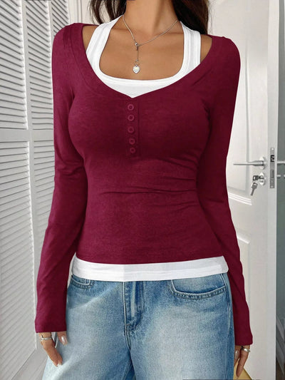 Scoop Neck Long Sleeve T-Shirt - Style Chic Couture
