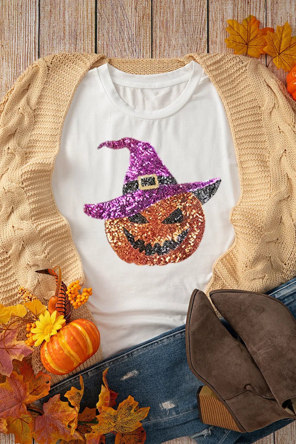 Sparkly Pumpkin Tee with Short Sleeves